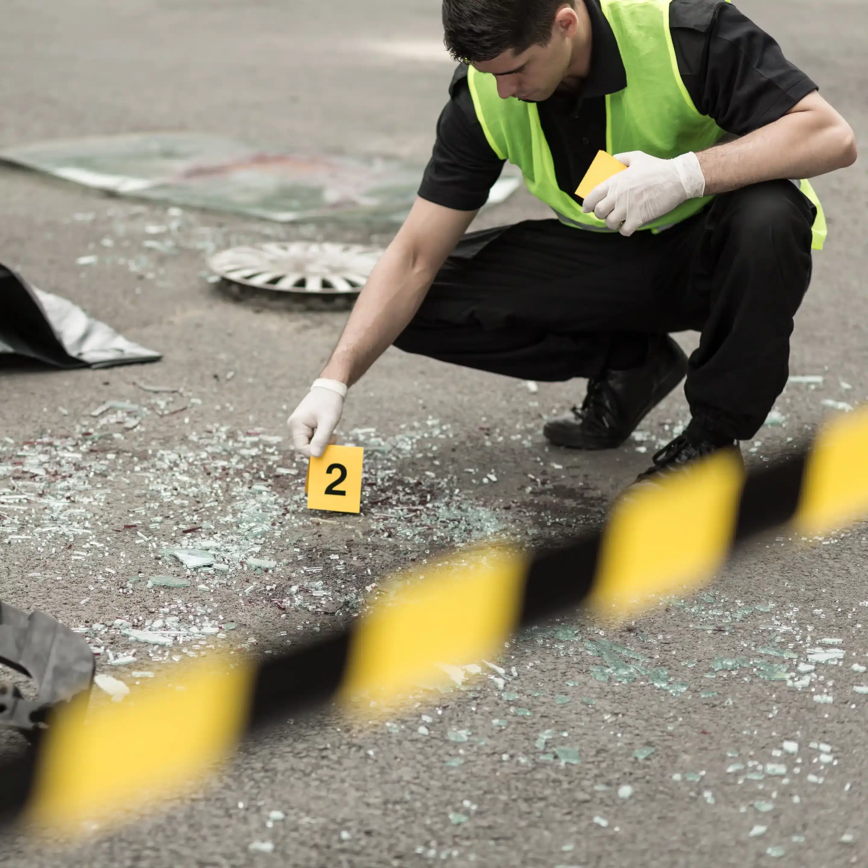 Police investigating a traffic accident site.